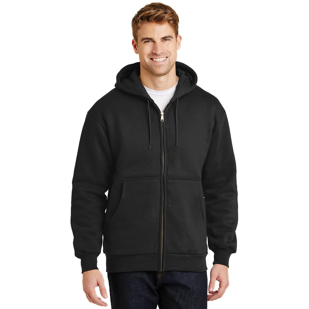 CornerStone - Heavyweight Full-Zip Hooded Sweatshirt with Thermal Lining Embroidered - Black