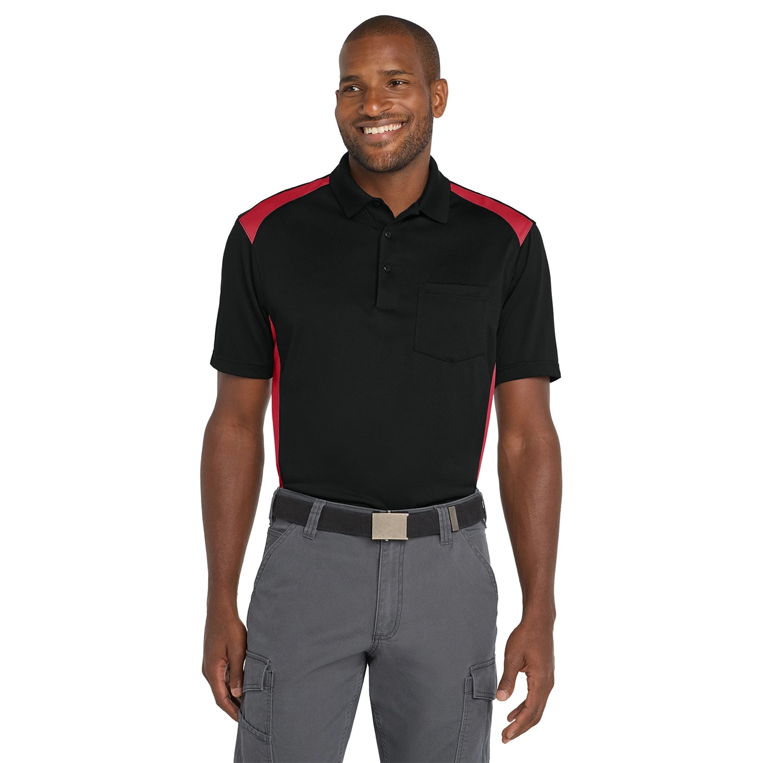 CornerStone Select SnagProof Two Way Colorblock Pocket Embroidered Polo