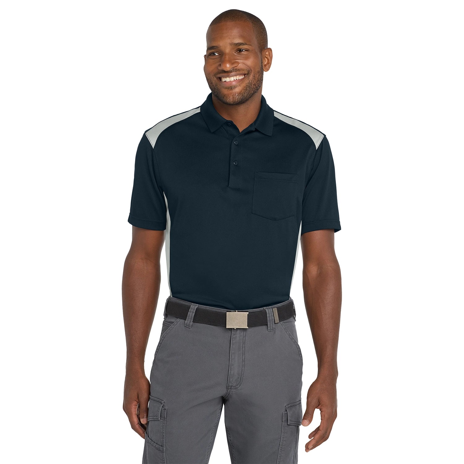 CornerStone Select SnagProof Two Way Colorblock Pocket Embroidered Polo