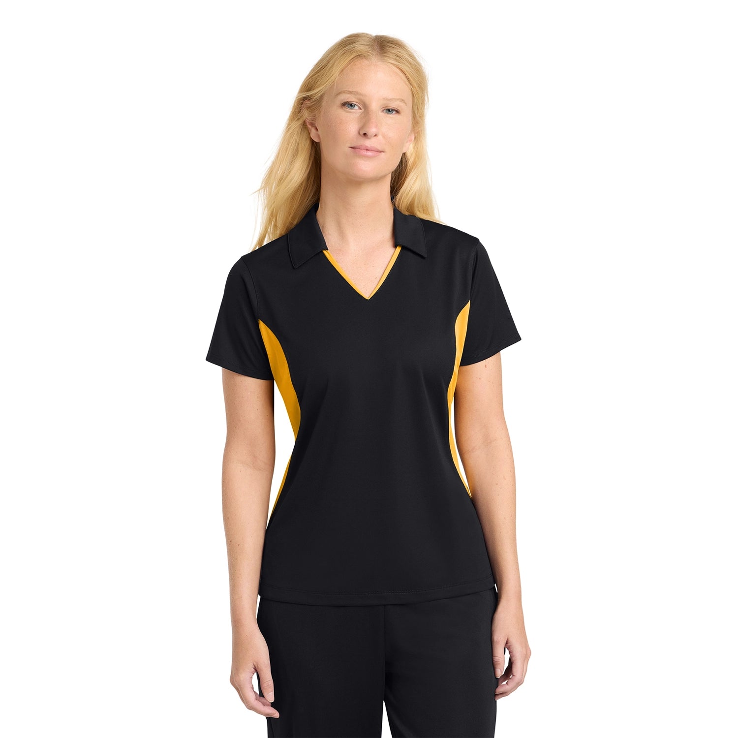 SportTek Women's Side Blocked Micropique SportWick Embroidered Polo