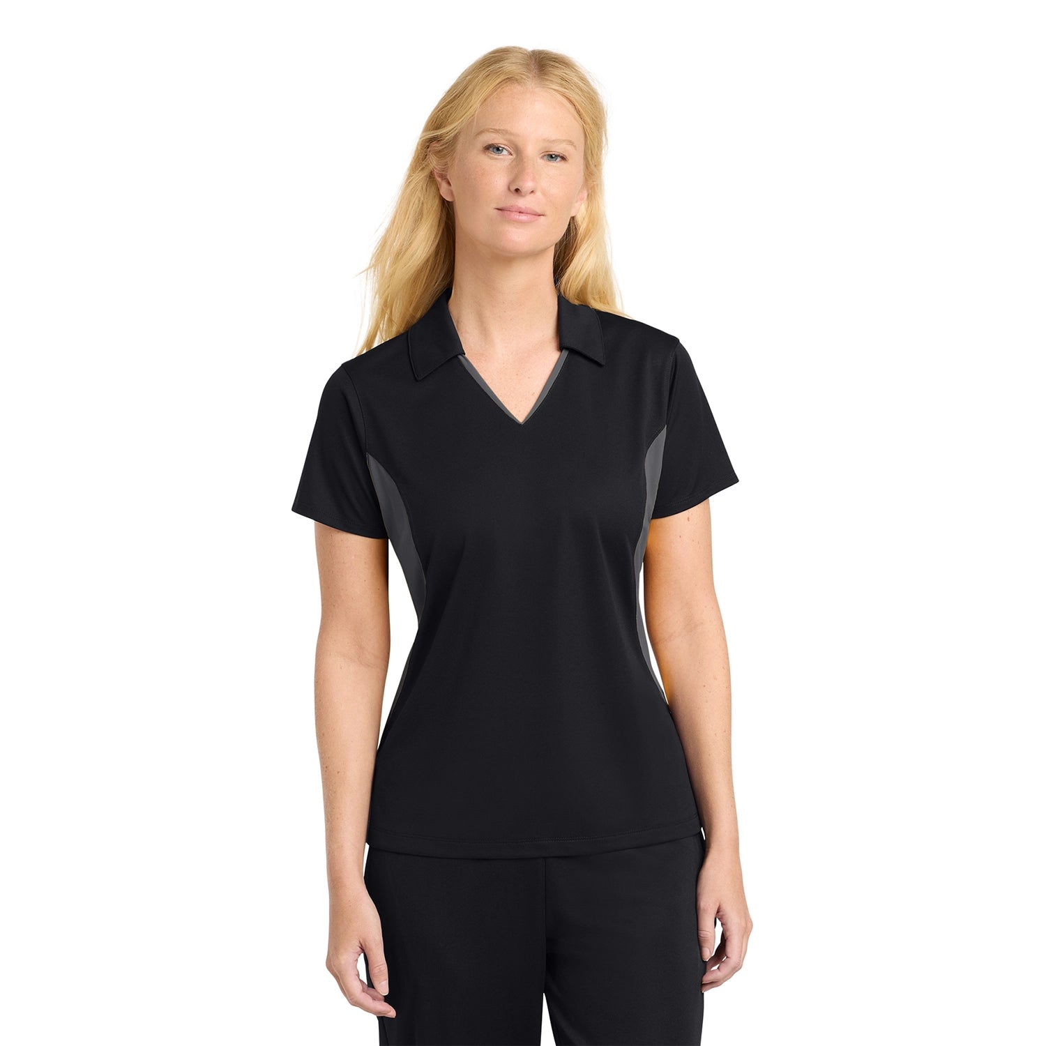 SportTek Women's Side Blocked Micropique SportWick Embroidered Polo