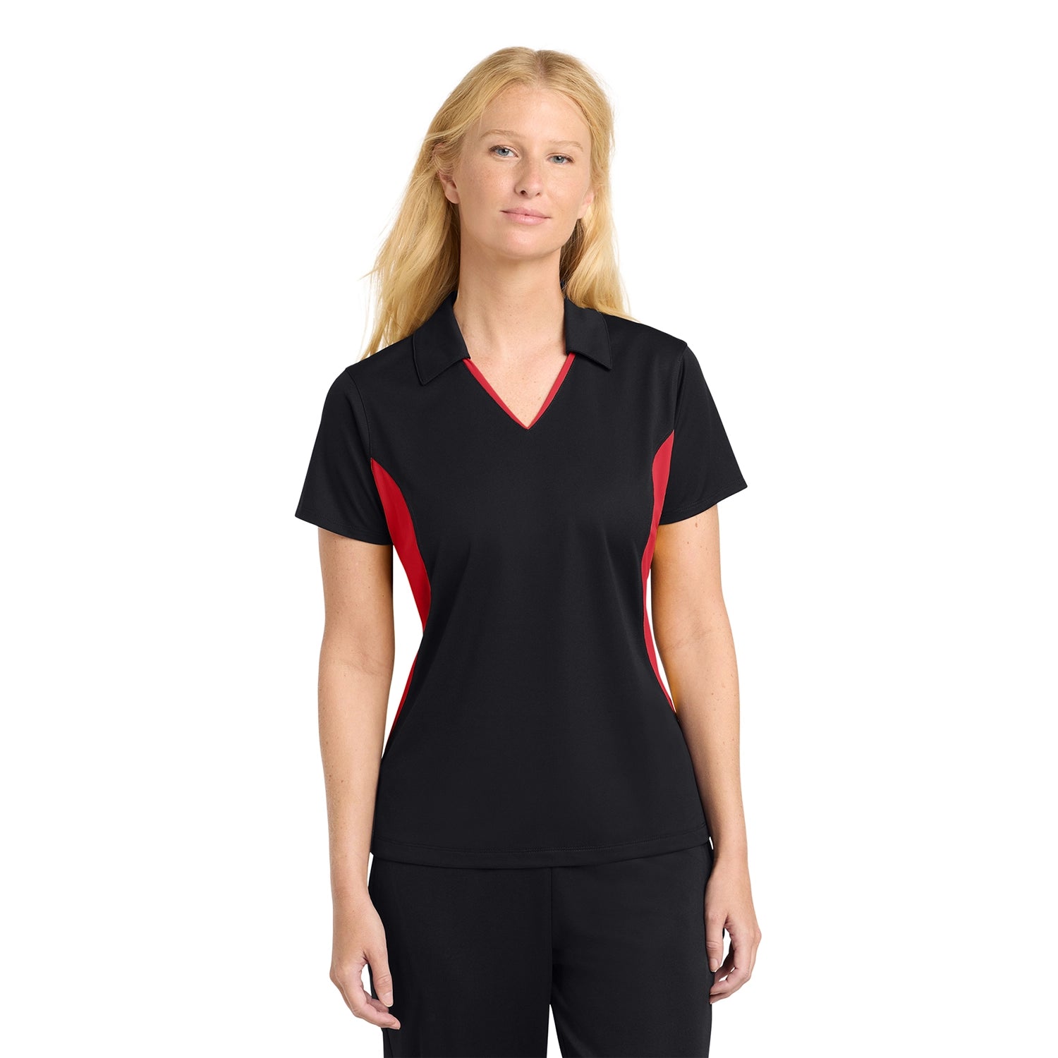 SportTek Women's Side Blocked Micropique SportWick Embroidered Polo