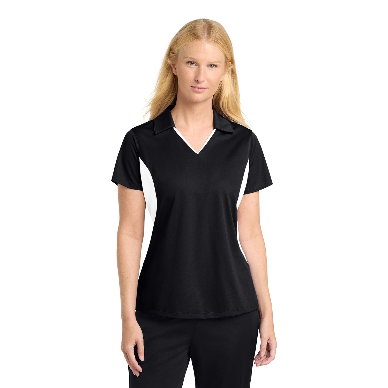 SportTek Women's Side Blocked Micropique SportWick Embroidered Polo