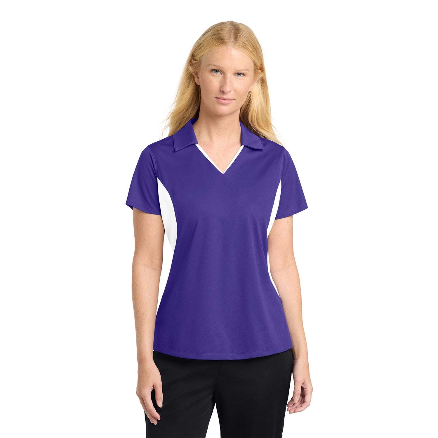 SportTek Women's Side Blocked Micropique SportWick Embroidered Polo