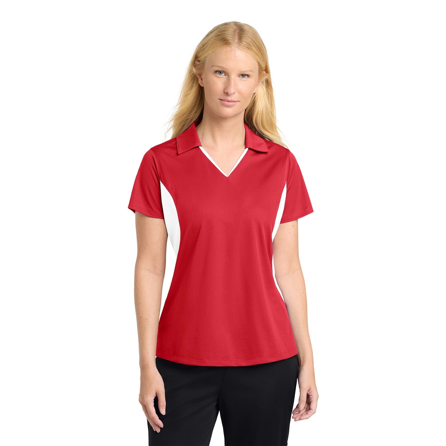 SportTek Women's Side Blocked Micropique SportWick Embroidered Polo