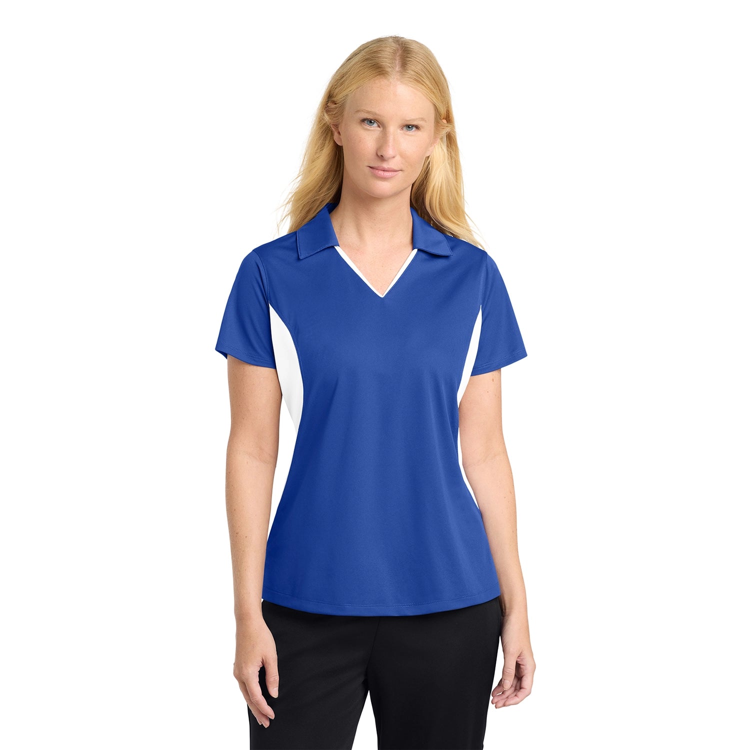 SportTek Women's Side Blocked Micropique SportWick Embroidered Polo
