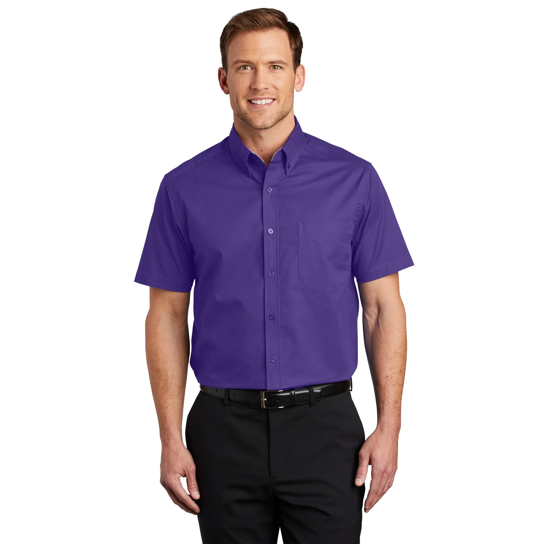 Port Authority Short Sleeve Easy Care Embroidered Shirt - Purple/Light Stone Beige