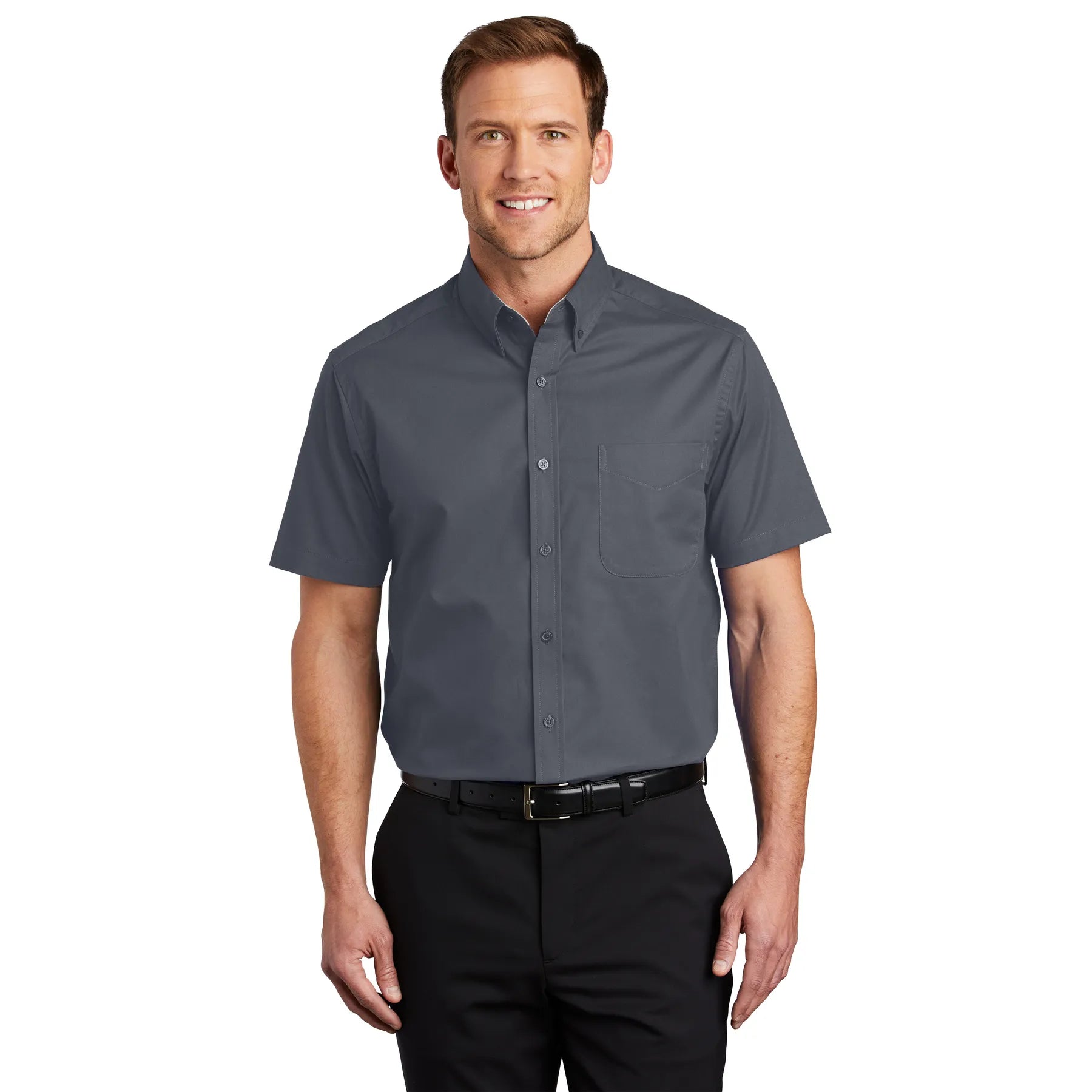 Port Authority Short Sleeve Easy Care Embroidered Shirt - Steel Grey/Light Stone Beige