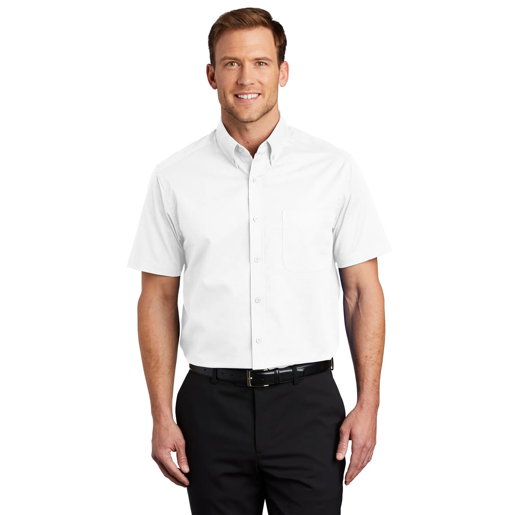 Port Authority Short Sleeve Easy Care Embroidered Shirt - White/Light Stone Beige