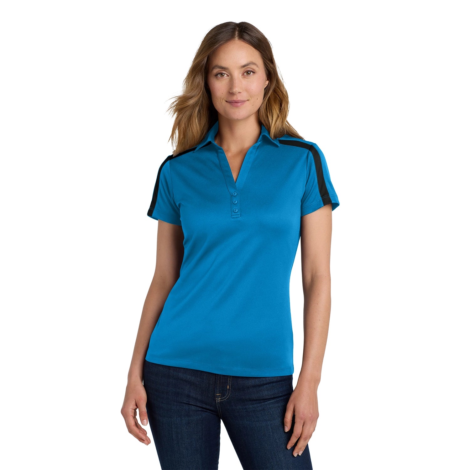 Port Authority Women's Silk Touch Performance Colorblock Stripe Embroidered Polo
