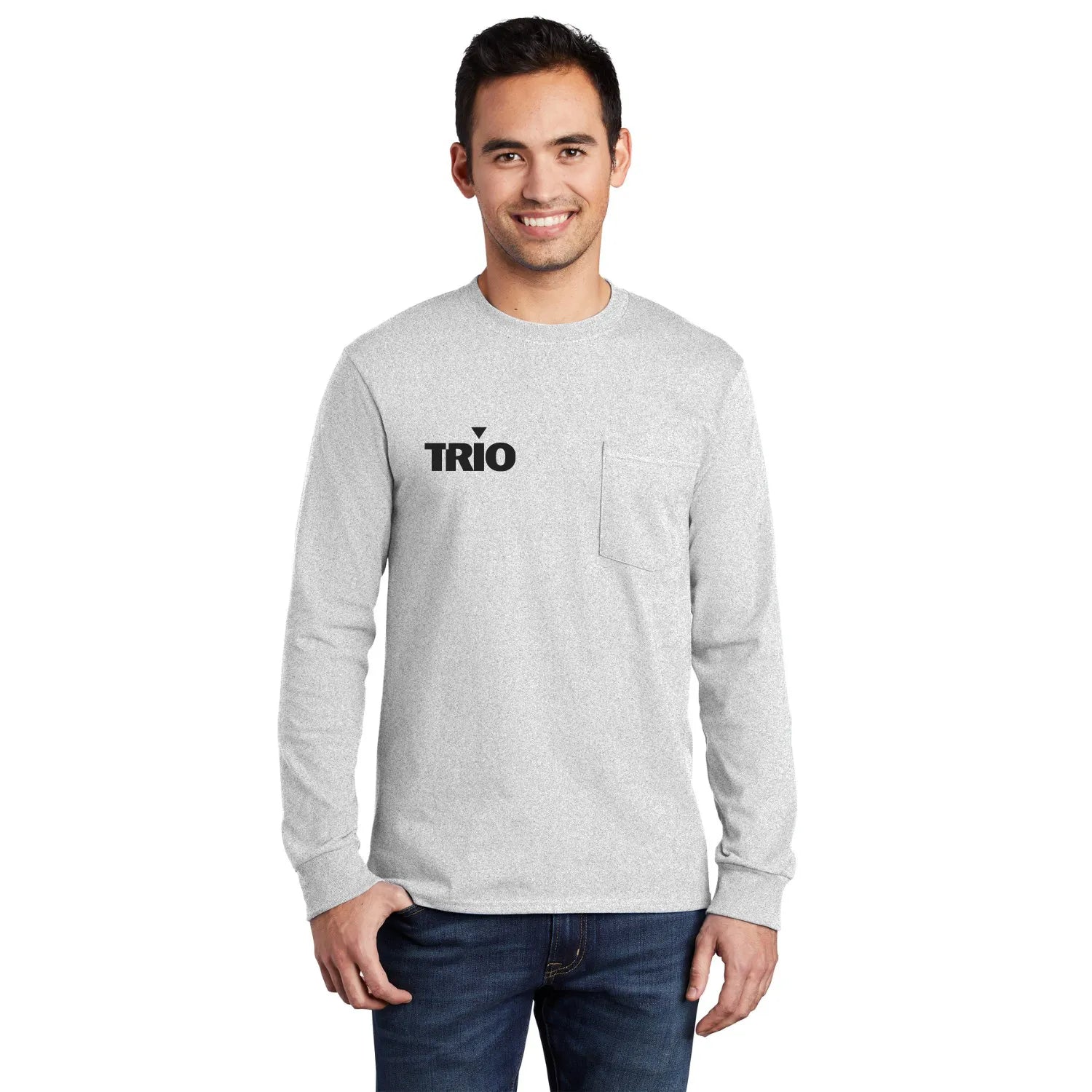 Port & Company Long Sleeve Essential Pocket Tee Decorated - Ash Grey