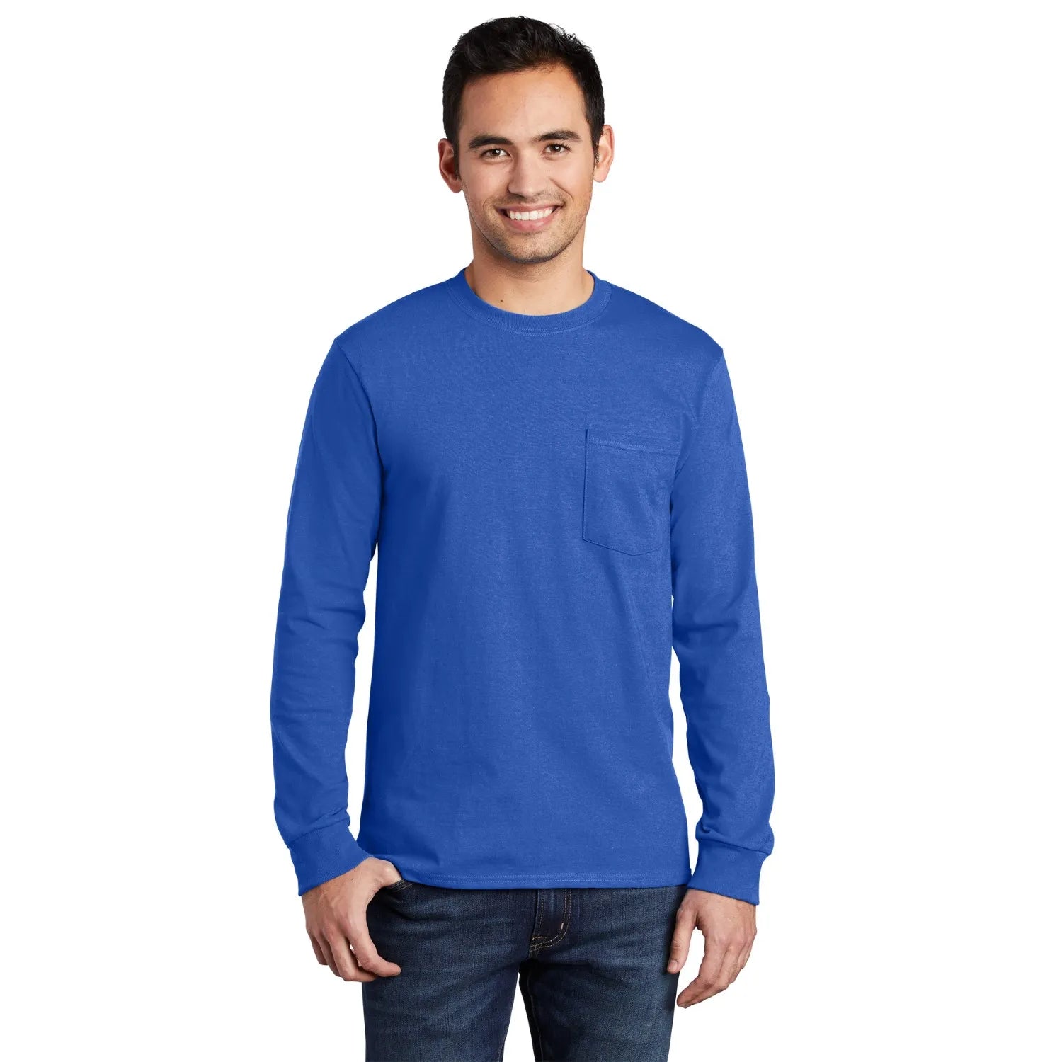 Port & Company Long Sleeve Essential Pocket Tee Decorated - Royal Blue
