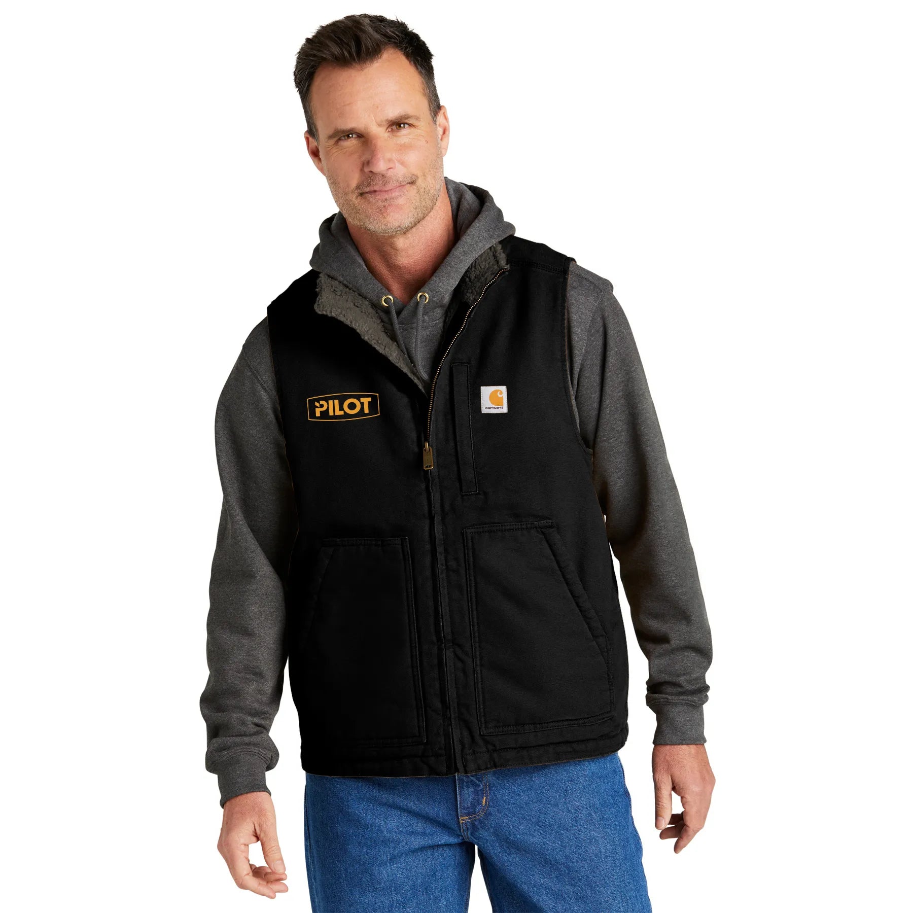 Carhartt Sherpa-Lined Mock Neck Embroidered Vest - Black