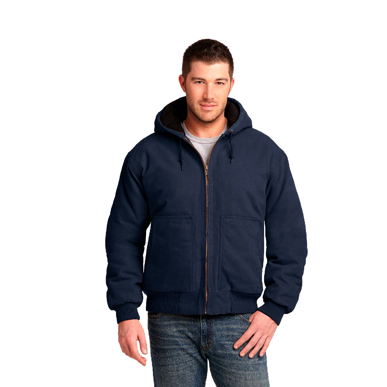 CornerStone Washed Duck Cloth Insulated Hooded Work Embroidered Jacket - Metal Grey (PMS COOL GREY 10C)