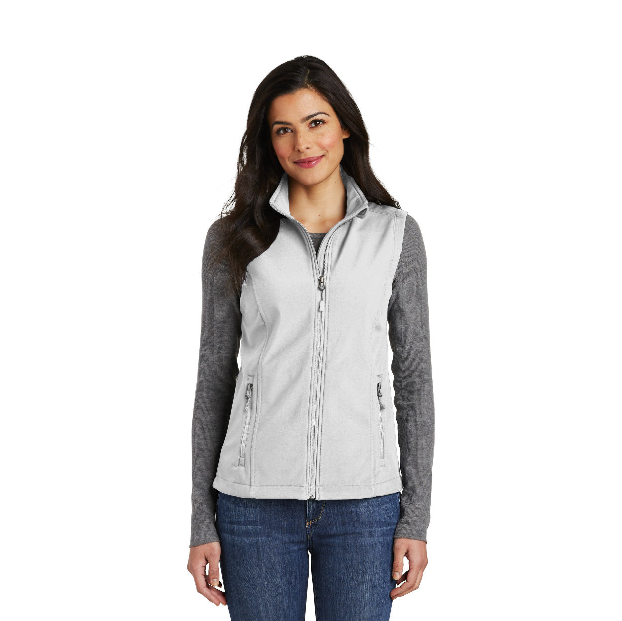 Port Authority Women's Core Soft Shell Embroidered Vest - Black Charcoal Heather (PMS 426C)