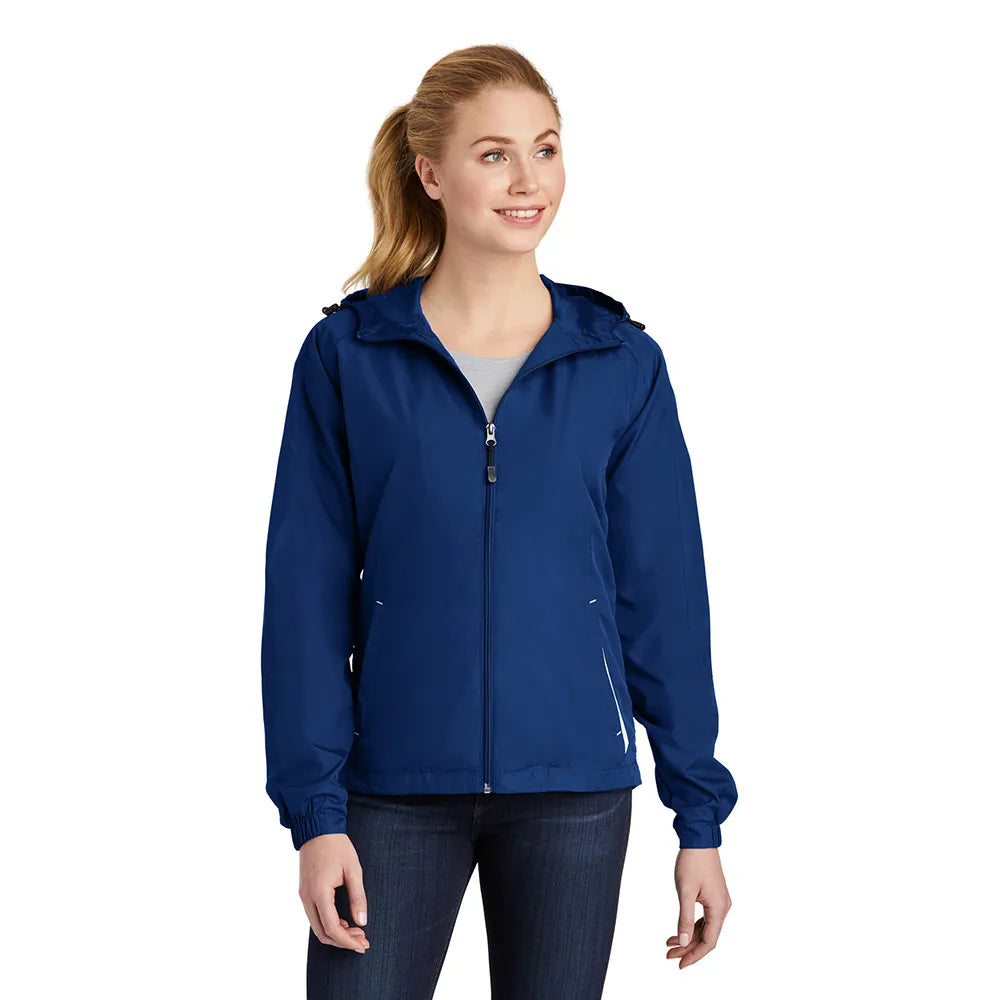Sport-Tek Women's Colorblock Hooded Raglan Embroidered Jacket Decorated - True Royal Blue/White