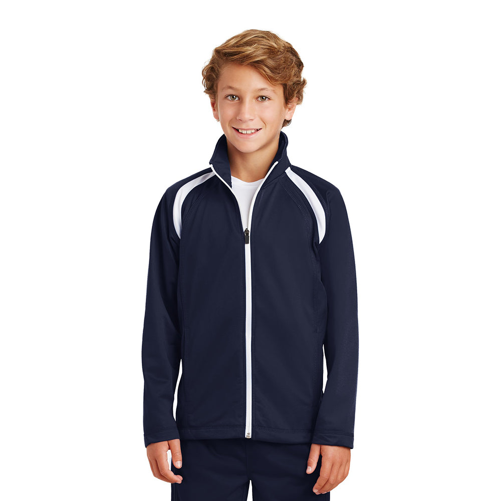 Sport-Tek Youth Tricot Track Embroidered Jacket - True Navy Blue/White