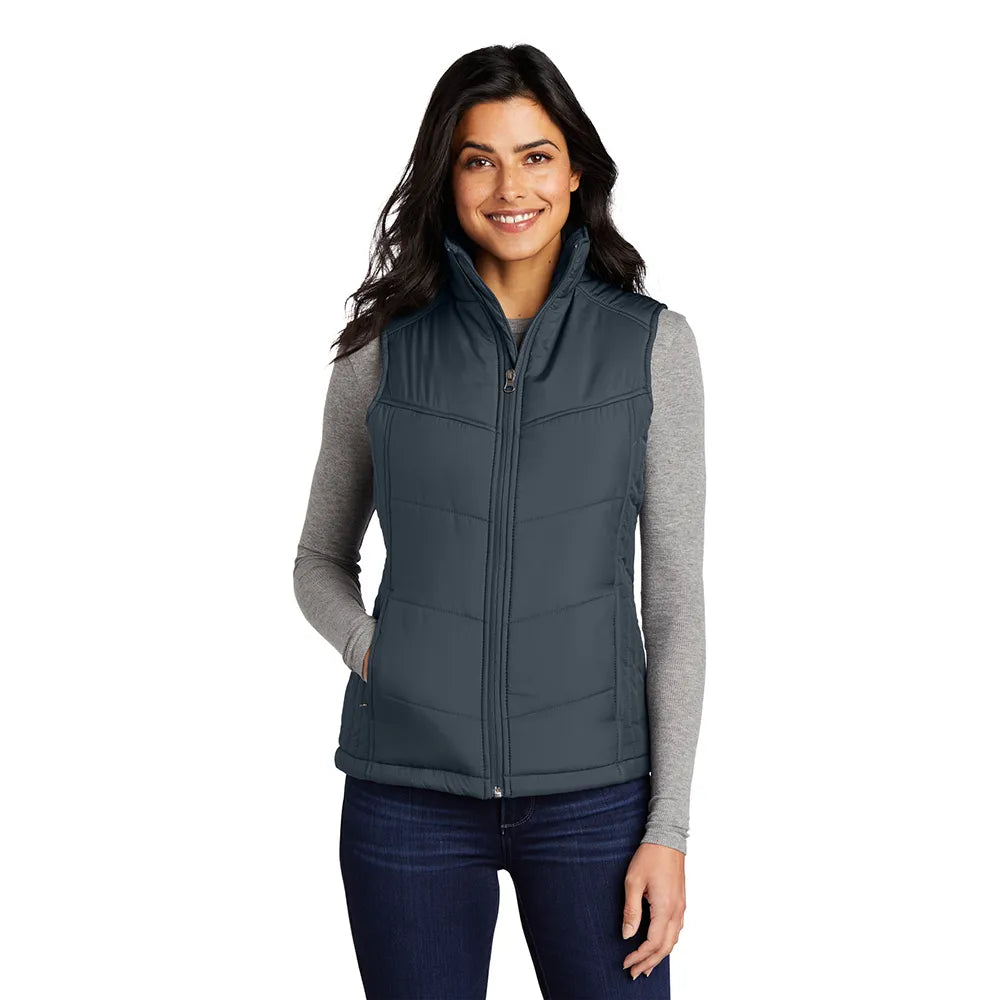 Port Authority Women's Puffy Embroidered Vest - Dark Slate Grey/Black