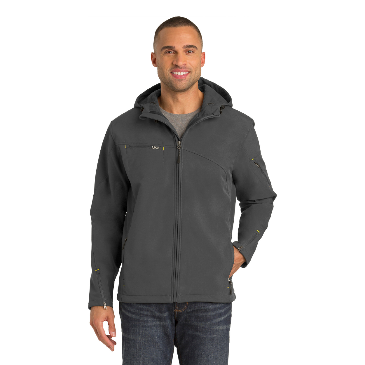 Port Authority Textured Hooded Soft Shell Embroidered Jacket