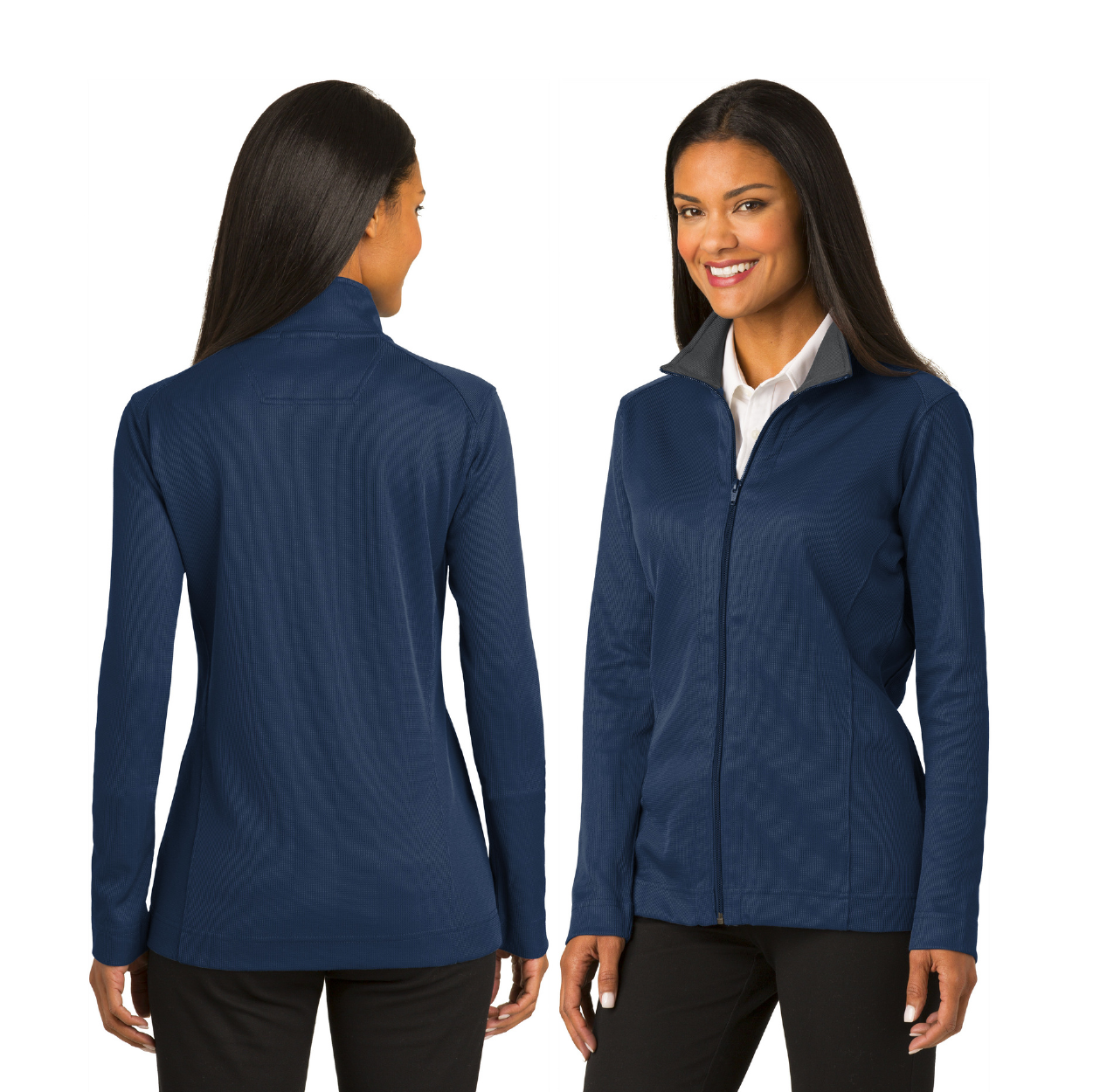 Port Authority Women's Vertical Texture Full-Zip Embroidered Jacket - Iron Grey/Black (PMS 426 C)