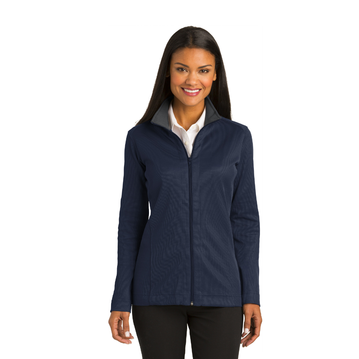 Port Authority Women's Vertical Texture Full-Zip Embroidered Jacket - True Navy Blue/Iron Grey (PMS 2768 C)