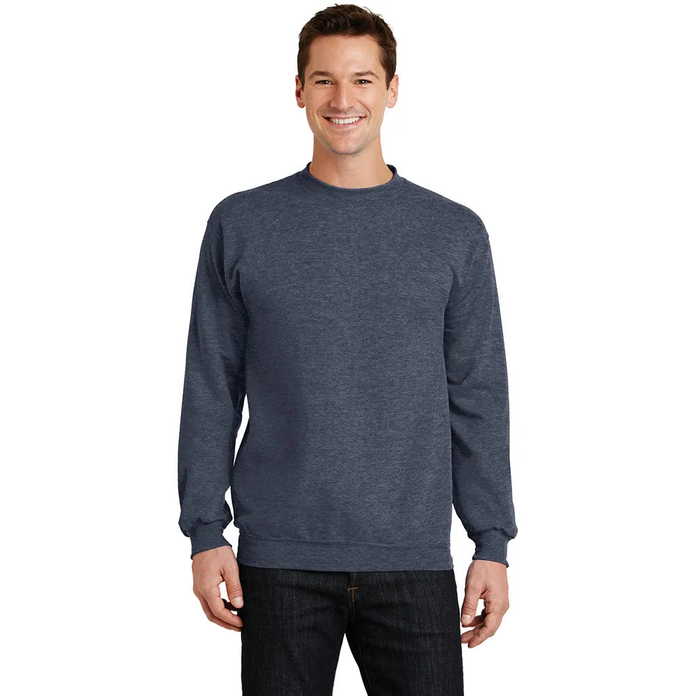 Port & Company Core Fleece Crewneck Sweatshirt Decorated - Heather Navy Blue