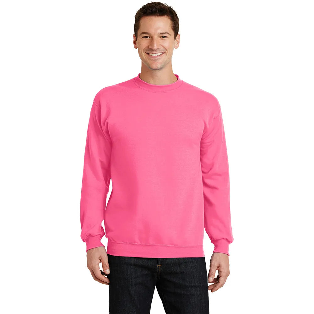 Port & Company Core Fleece Crewneck Sweatshirt Decorated - Neon Pink