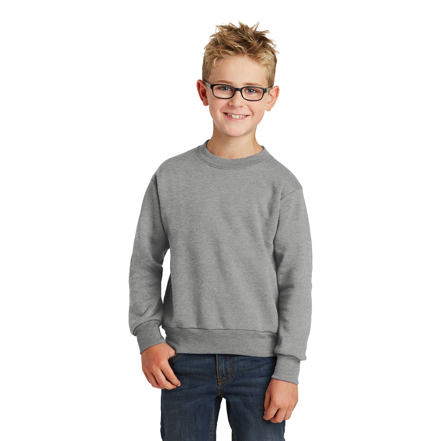 Port & Company Port & Company Youth Core Fleece Crewneck Sweatshirt - Athletic Grey Heather (PMS COOL GRAY 7C)