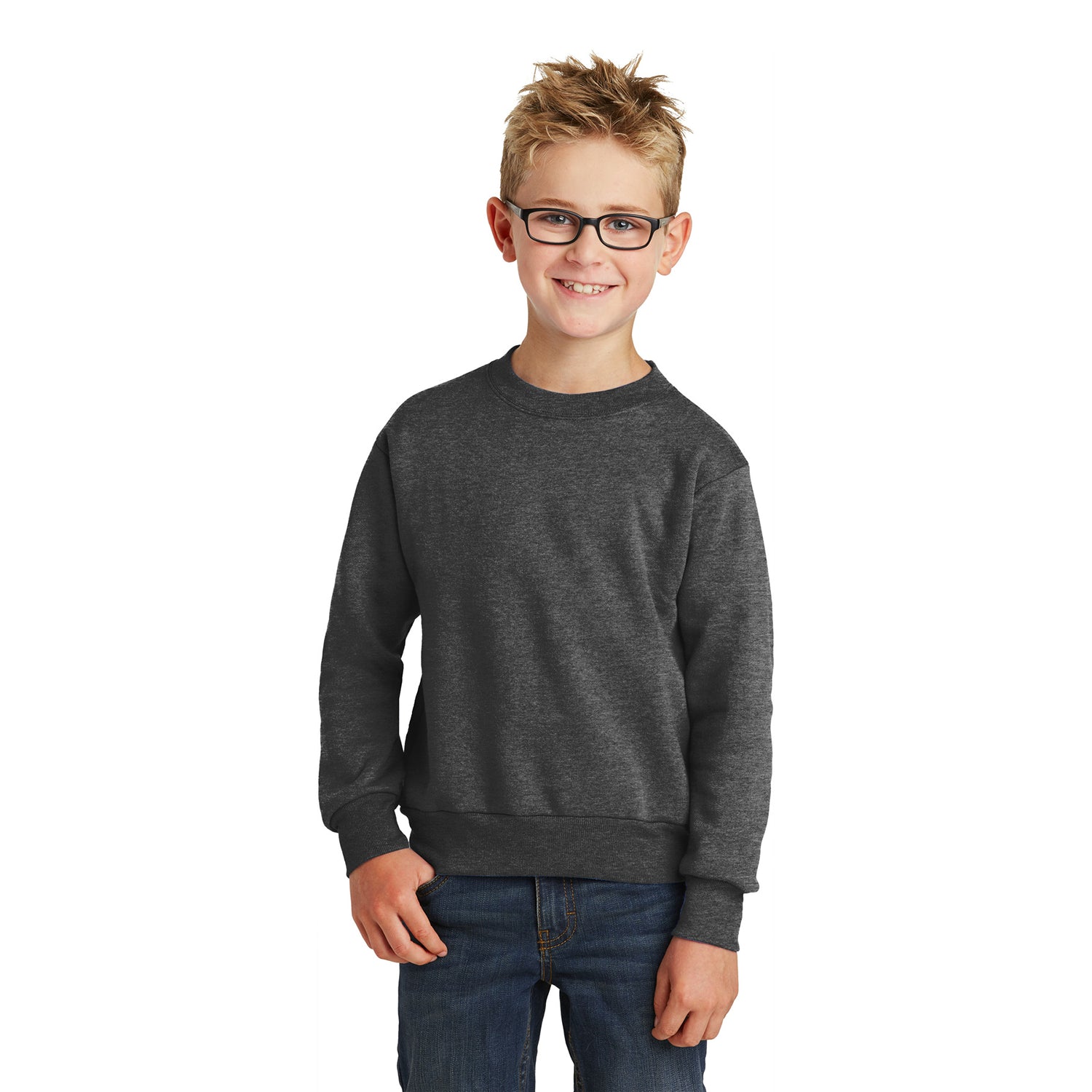 Port & Company Port & Company Youth Core Fleece Crewneck Sweatshirt - Dark Heather Grey (PMS 7540C)