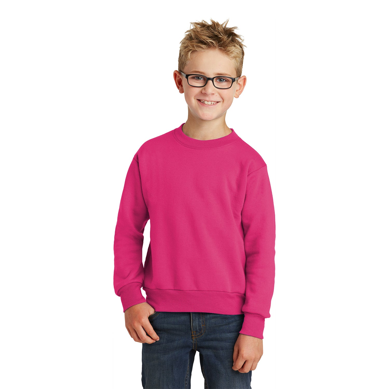 Port & Company Port & Company Youth Core Fleece Crewneck Sweatshirt - Sangria Pink (PMS 2046C)