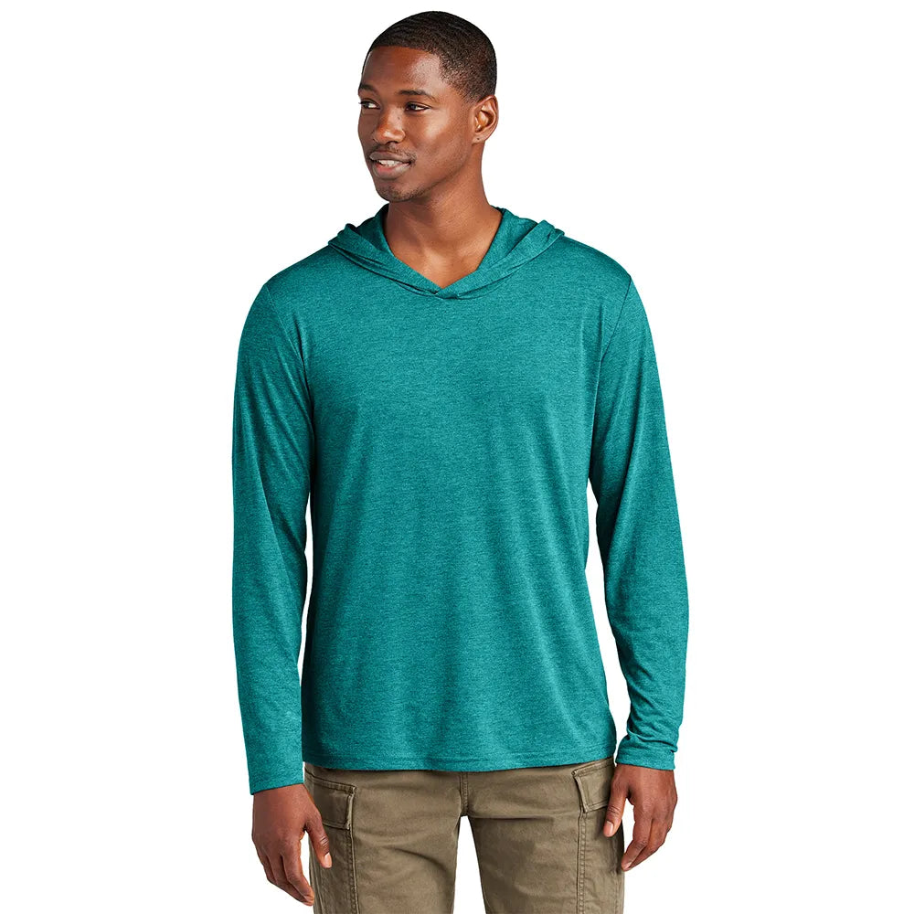 District Perfect Tri Long Sleeve Hoodie Decorated - Heathered Teal Blue