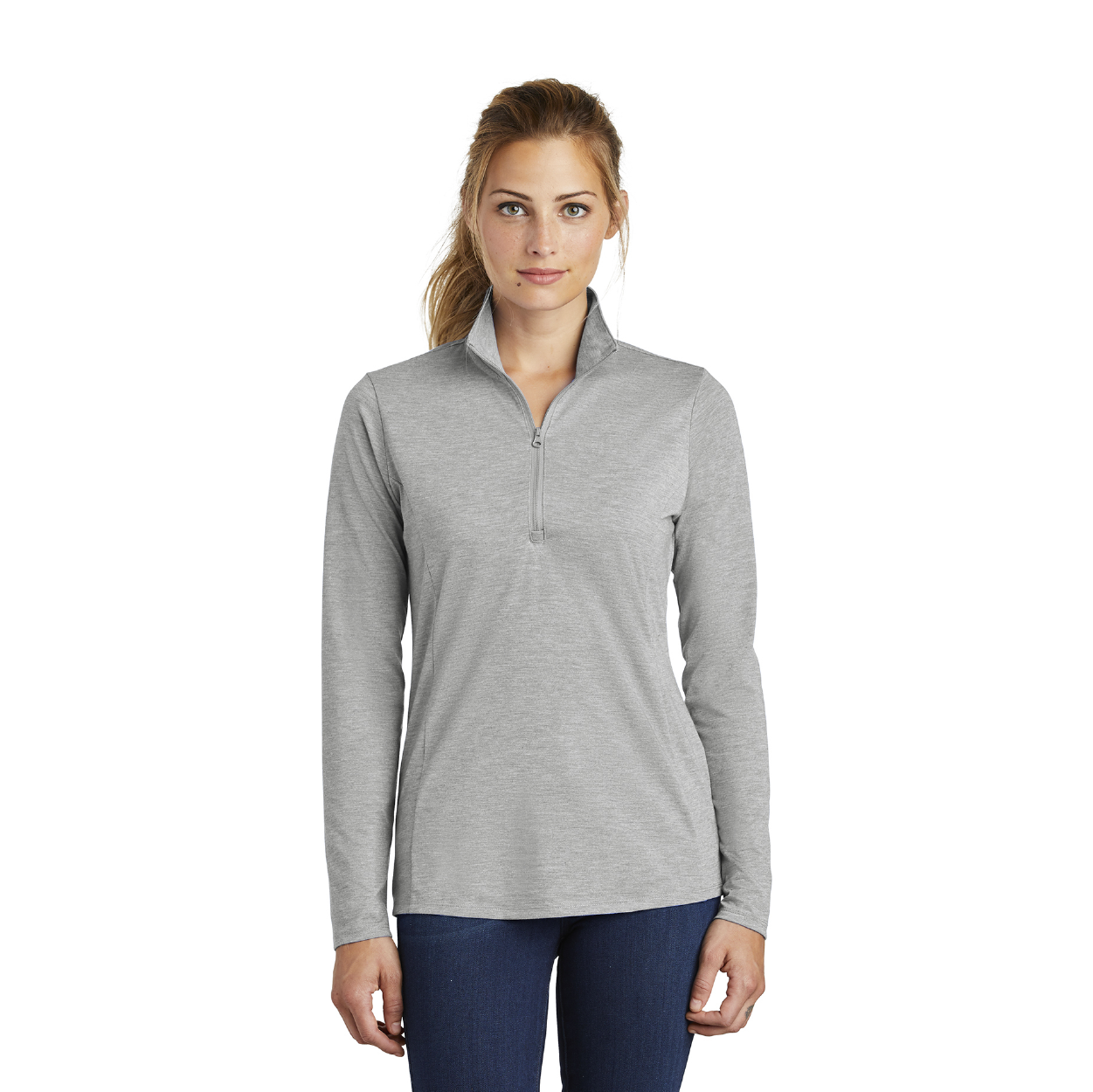 Sport-Tek Women's PosiCharge Tri-Blend Wicking 1/4-Zip Pullover Decorated - Pond Blue Heather