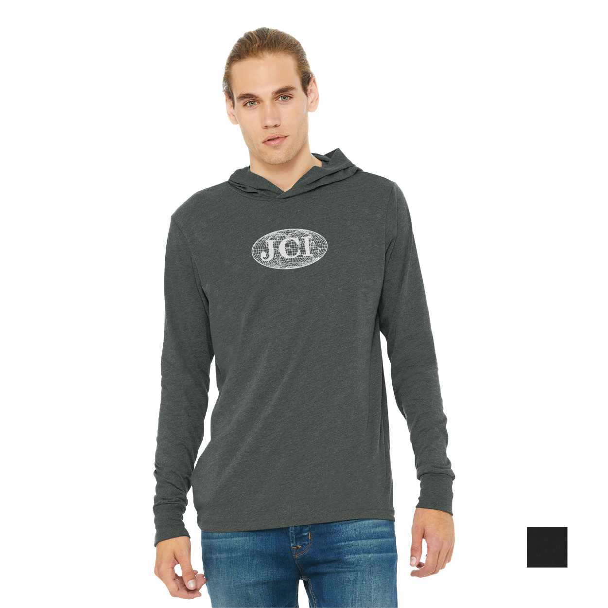 BELLA+CANVAS Unisex Jersey Long Sleeve Hoodie Decorated - Black