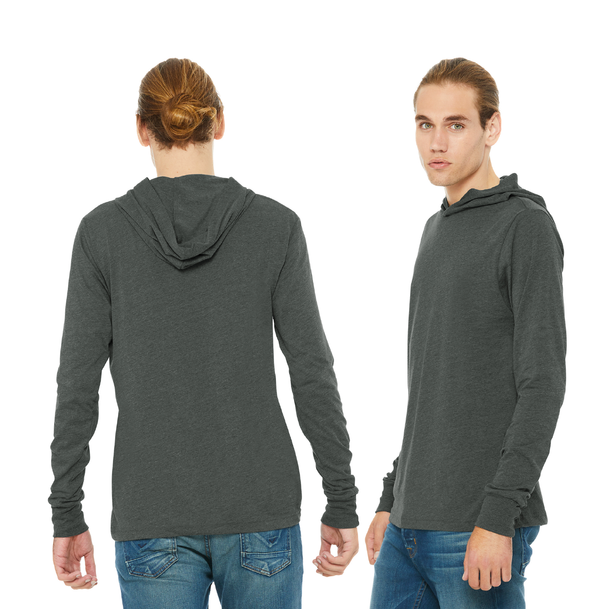 BELLA+CANVAS Unisex Jersey Long Sleeve Hoodie Decorated - Deep Heather