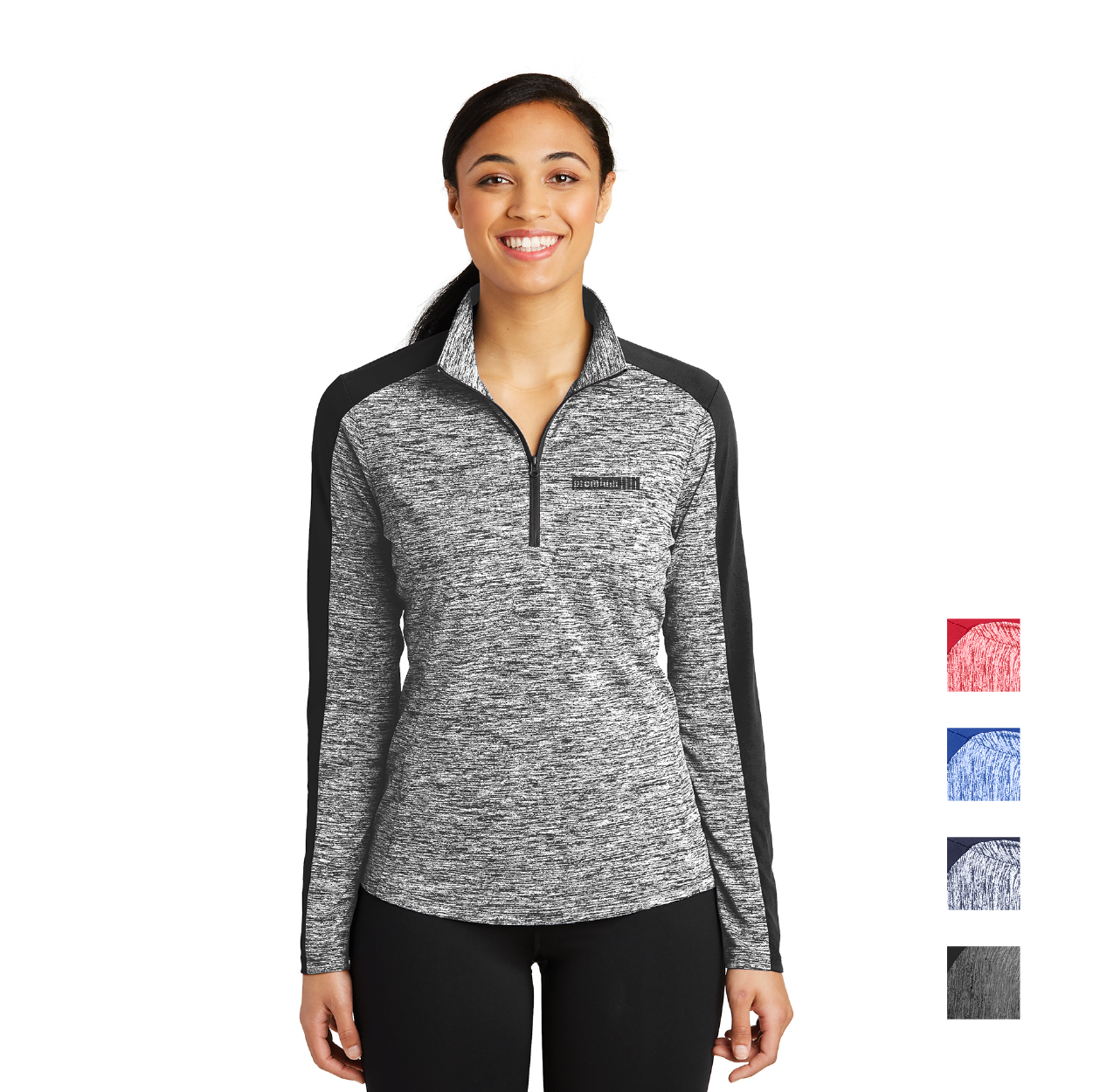 Sport-Tek Women's PosiCharge Electric Heather Colorblock 1/4-Zip Pullover Decorated - Black Electric/Black