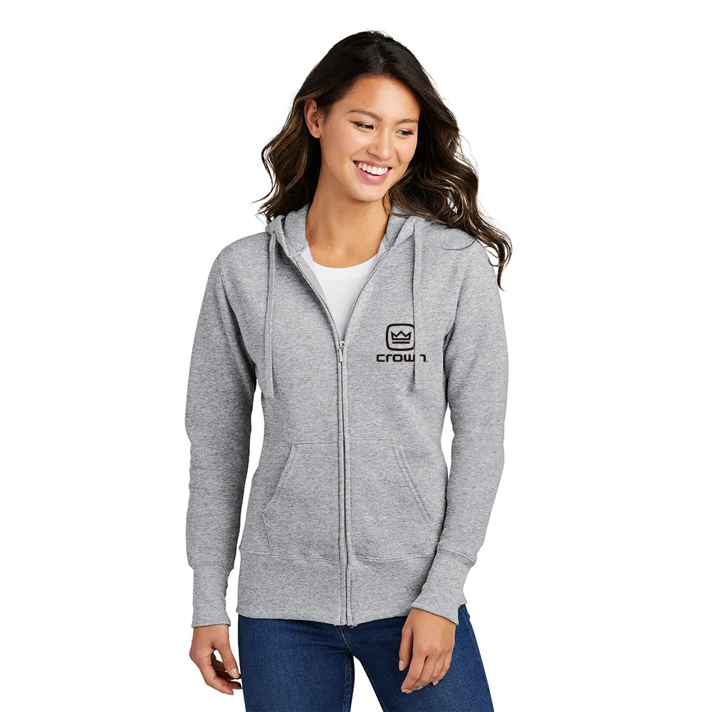 Port & Company Women's Core Fleece Full-Zip Hooded Sweatshirt Decorated - White