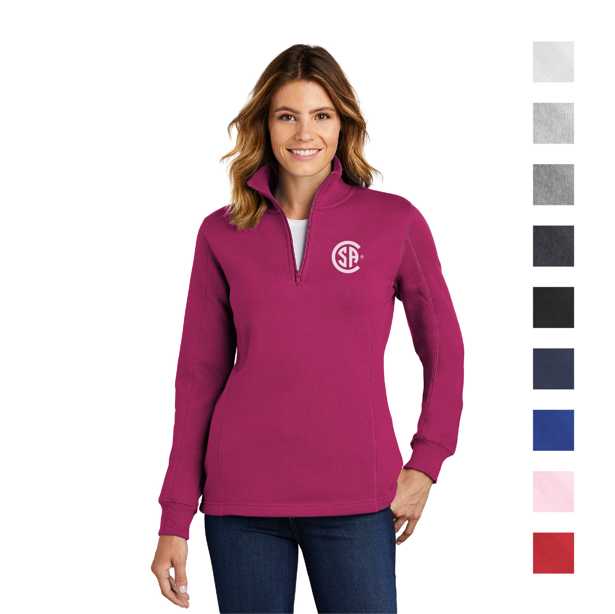 Sport-Tek Women's 1/4-Zip Sweatshirt Decorated - Athletic Grey Heather (PMS 7540C)