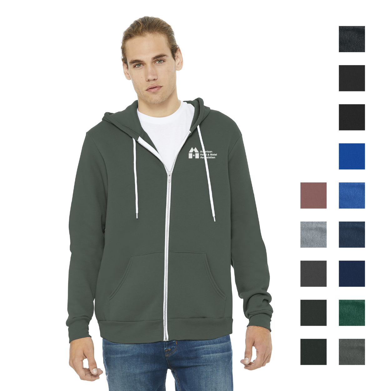 BELLA+CANVAS Unisex Sponge Fleece Full-Zip Hoodie Decorated - Ash Grey (PMS 428CP)