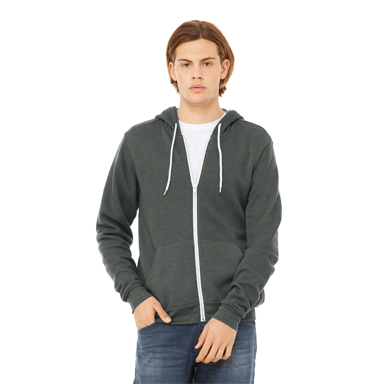 BELLA+CANVAS Unisex Sponge Fleece Full-Zip Hoodie Decorated - Athletic Grey Heather (PMS COOL GREY 5UP)