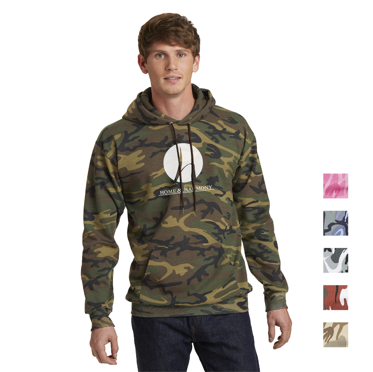 Port & Company Core Fleece Camo Pullover Hooded Sweatshirt Decorated - Black Heather Camo