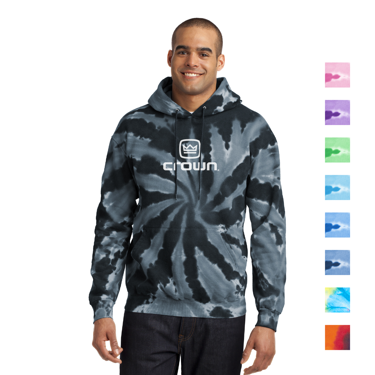 Port & Company Tie-Dye Pullover Hooded Sweatshirt Decorated – Turquoise Blue