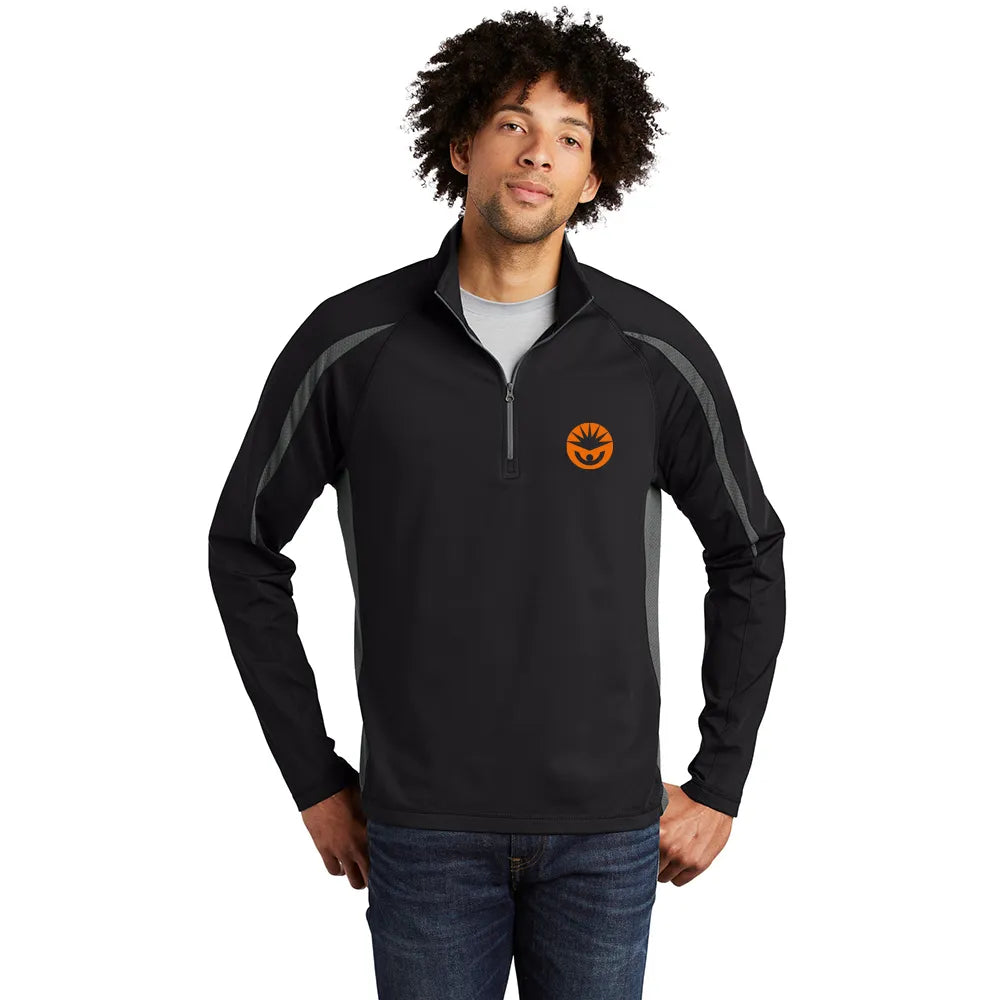 Sport-Tek Sport-Wick Stretch 1/2-Zip Colorblock Pullover Decorated - True Navy Blue/Charcoal Grey