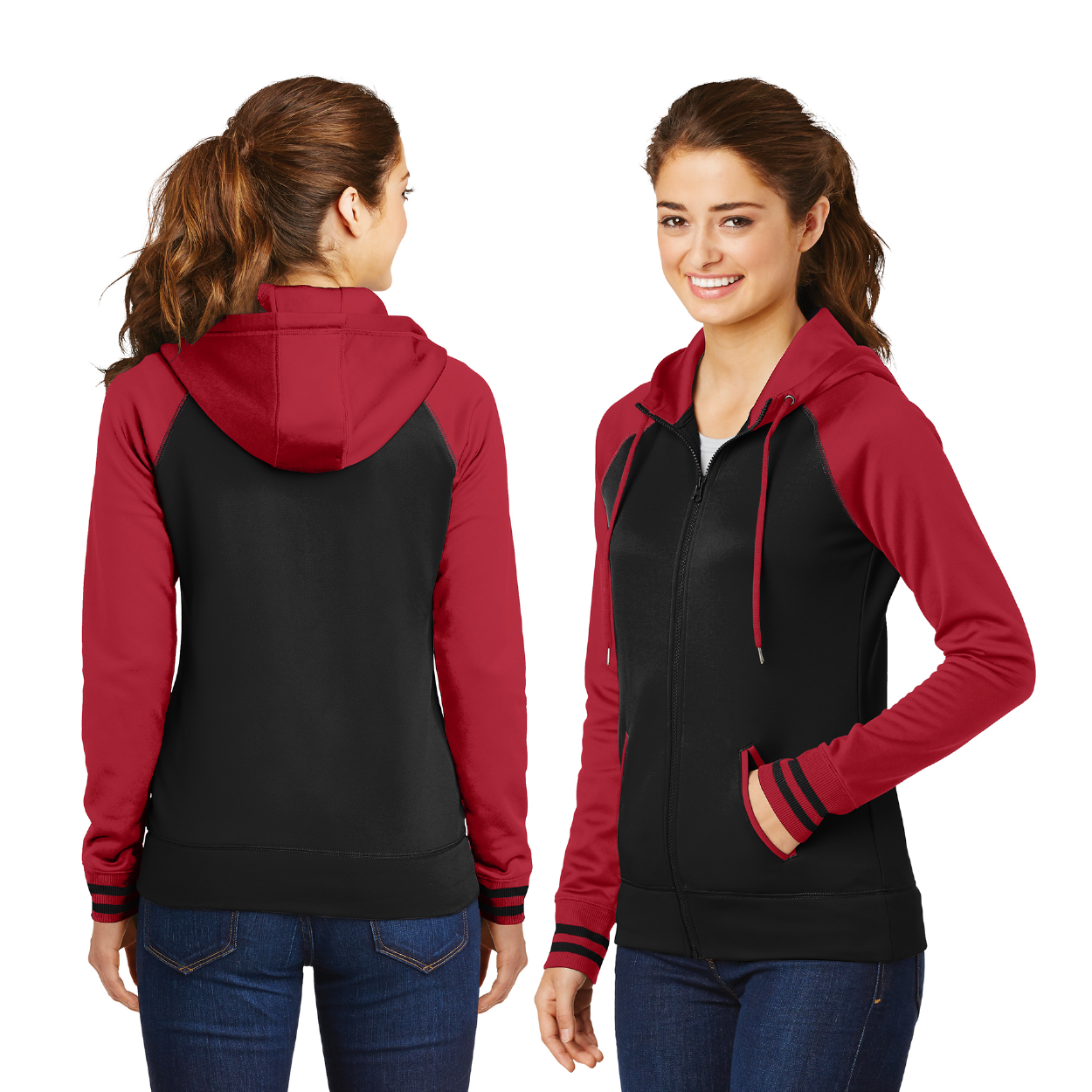 Sport-Tek Women's Sport-Wick Varsity Fleece Full-Zip Hooded Jacket Decorated