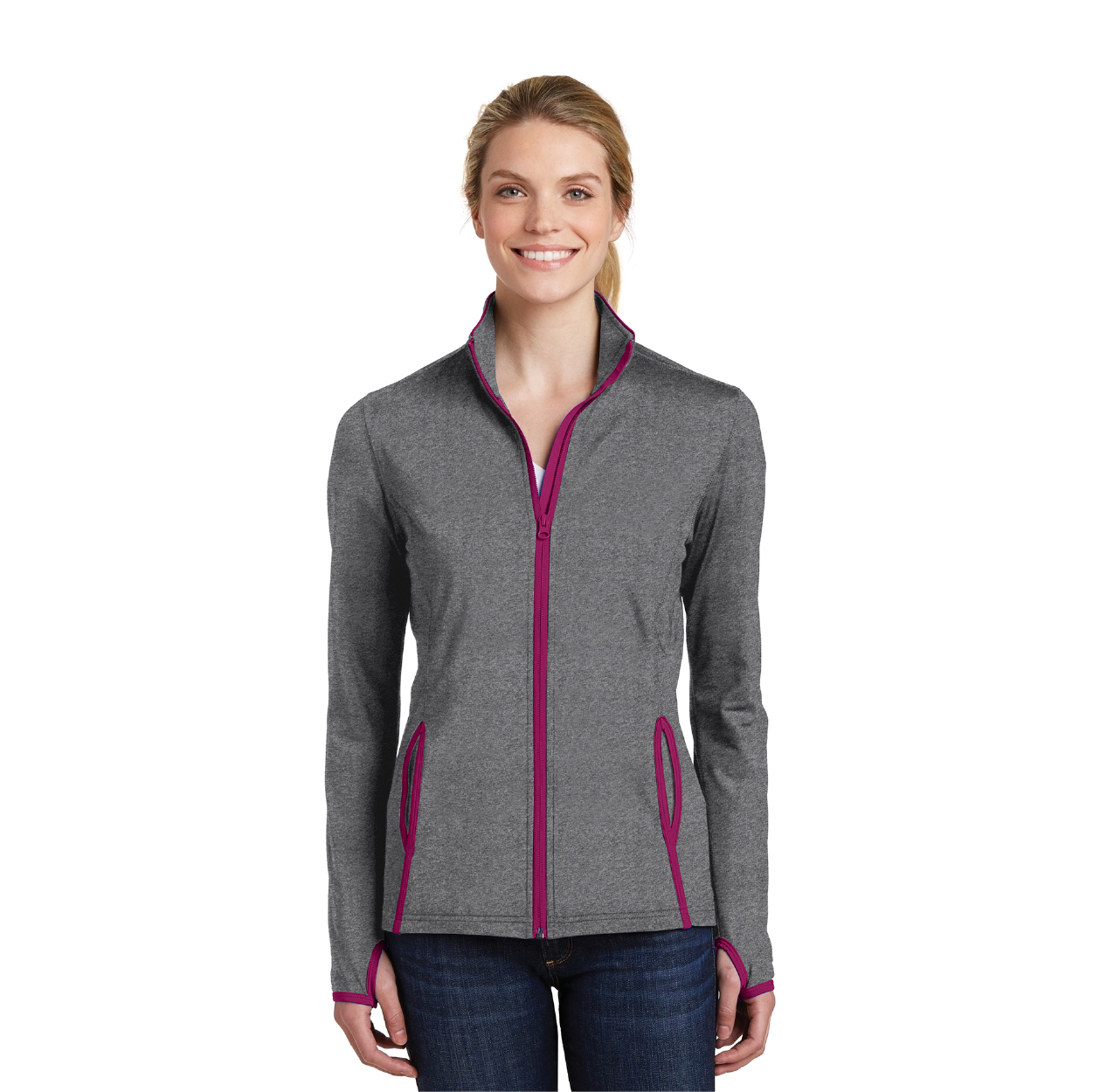 Sport-Tek Women's Sport-Wick Stretch Contrast Full-Zip Jacket Decorated