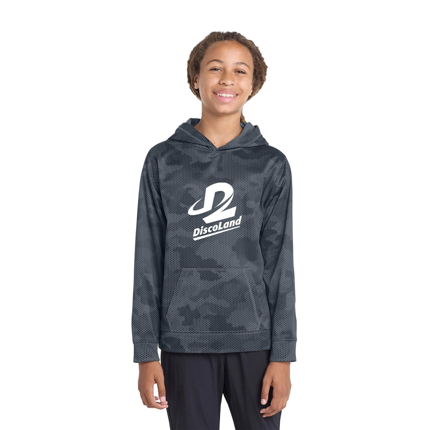SportTek Decorated Youth SportWick CamoHex Fleece Hooded Pullover