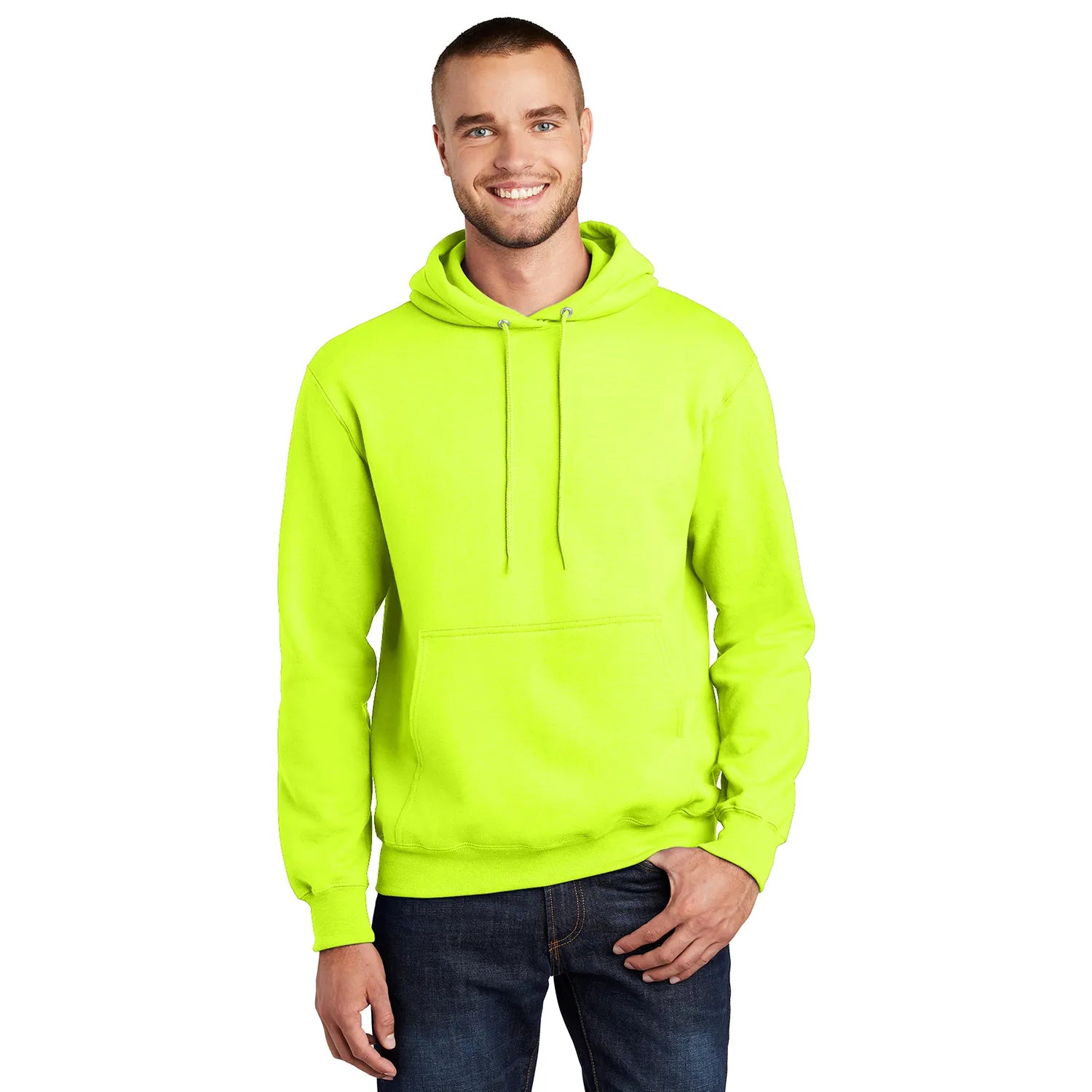 Port & Company Essential Fleece Pullover Hooded Sweatshirt Decorated - Safety Green