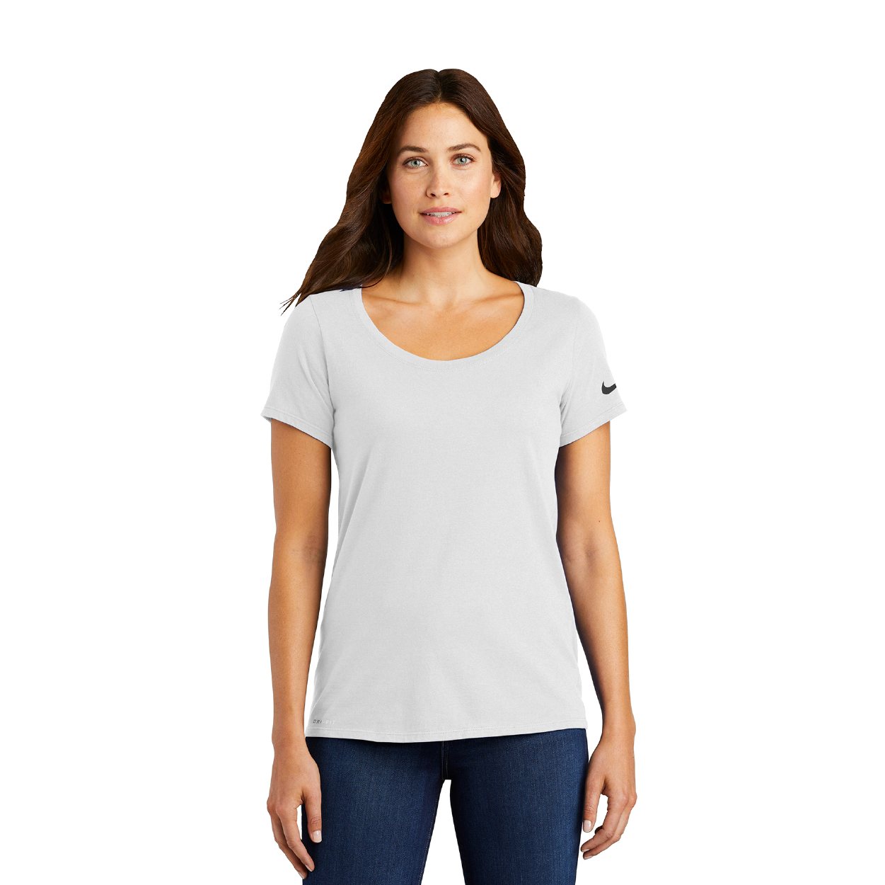 Nike Women's Dri-FIT Cotton/Poly Scoop Neck Tee Decorated - College Navy Blue