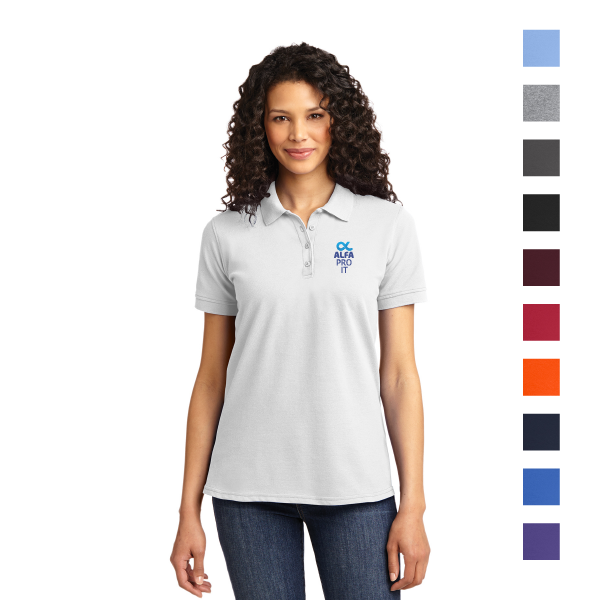 Port & Company Women's Core Blend Pique Embroidered Polo - White