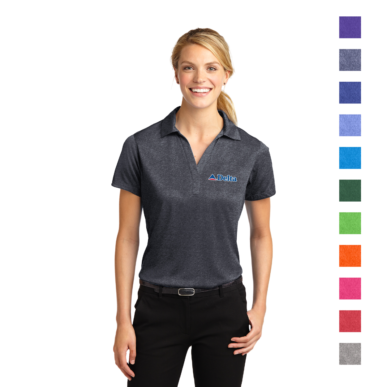 Sport-Tek Women's Heather Contender Embroidered Polo - Blue Wake Heather (PMS 7690C)