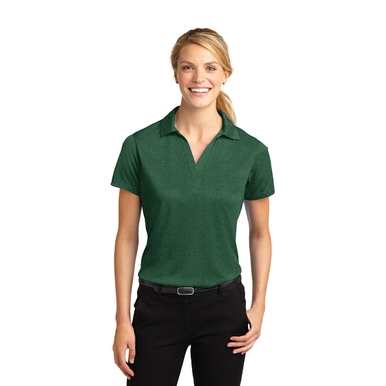 Sport-Tek Women's Heather Contender Embroidered Polo - True Navy Blue Heather (PMS 533C)